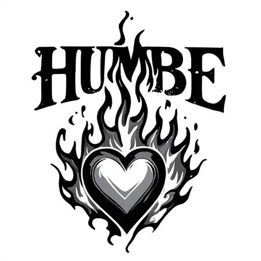 A Tattoo Of The Phrase Humbe And A Minimalist Heart On Fire