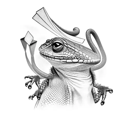 A Realistic Black And Grey Tattoo Of A Lizard Playing Cards With A Family Of Other Animals