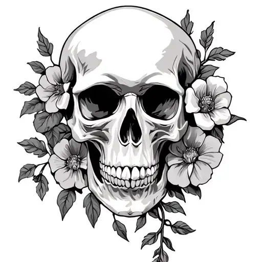 Skull Flowers Vines Half Sleeve