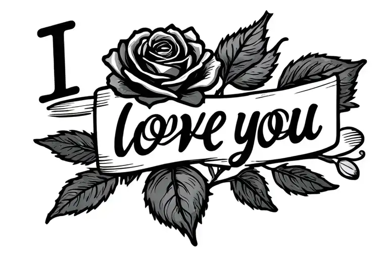Rose Outline With Stem Cursive Writing Saying I Love You Sweetheart