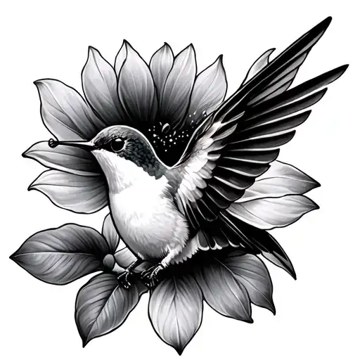 Black And White Sleeve With A Tiny Hummingbird