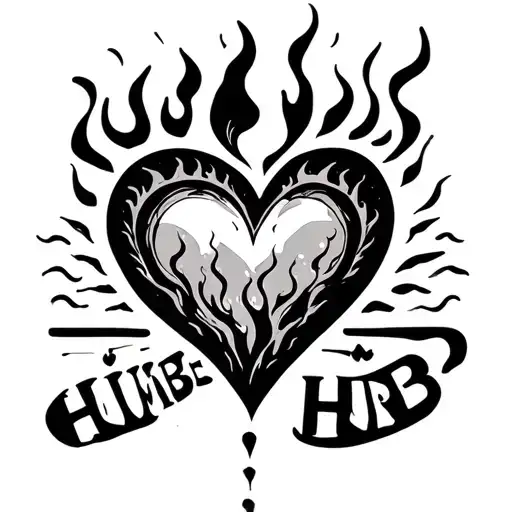 A Tattoo Of The Phrase Humbe And A Minimalist Heart On Fire