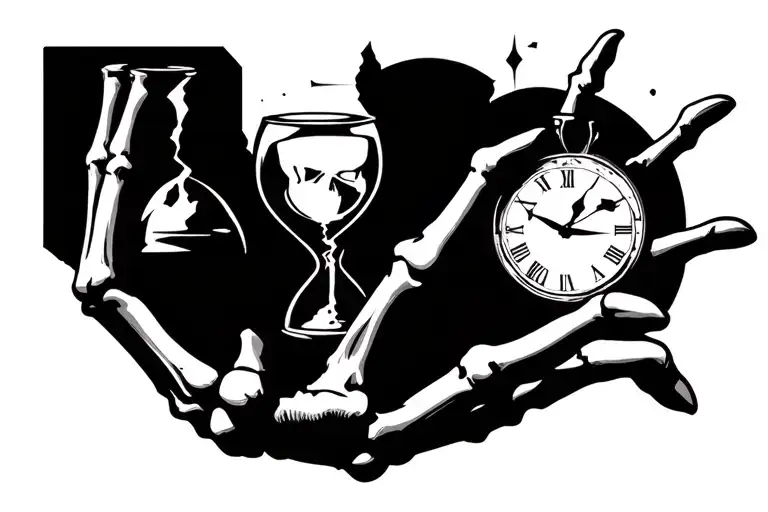 Skeleton Hand Holding With Broken Hour Glass End Of The World