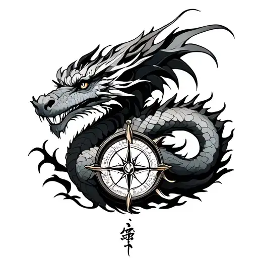 Oriental Earth Dragon With Nautical Compass