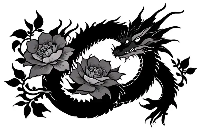 Dragon With Flower Circling The Dragon Wrapped