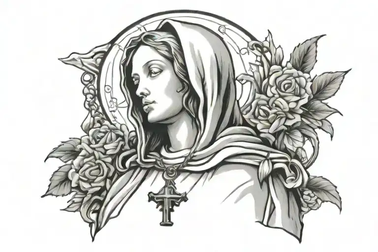 Virgin Mary Holding Rosary Intertwined