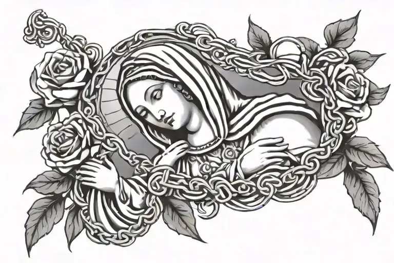 Virgin Mary Holding Rosary Intertwined Symbolizing The Client's Love