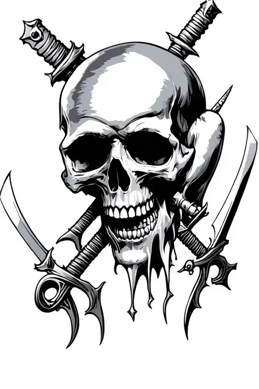 Skull Bites Skull With Swords Through Eye Sockets