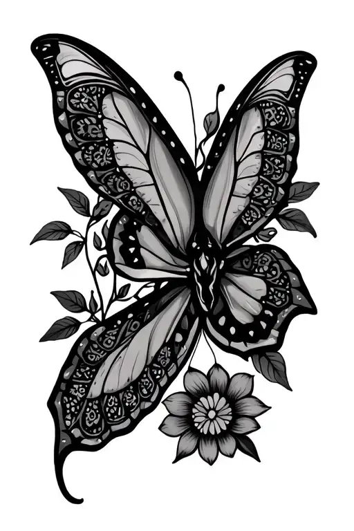 Luna Moth With Floral And Mandala Pattern