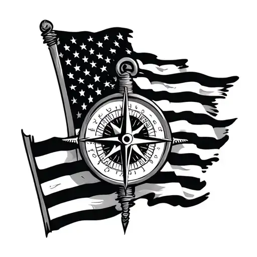 American Flag And Nautical Compass