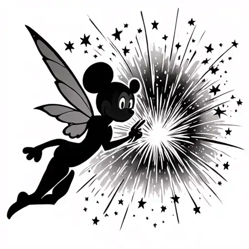Disney Tinkerbell Shooting Small Stars That Go Into Fireworks With Tiny Mickey