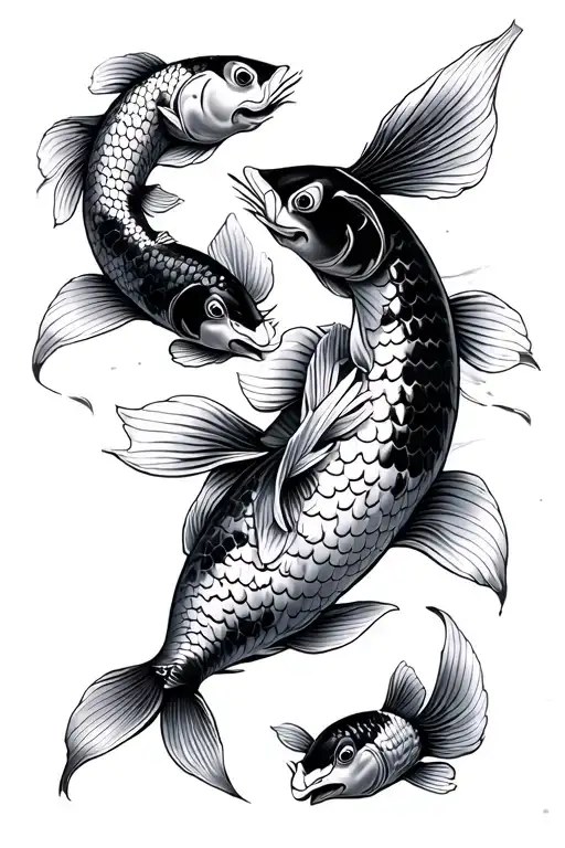4 Koi Fish Swimming And Japanese Temple And Japanese Warrior