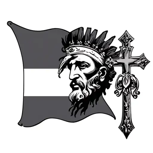 The Moor's Head Of The Corsican Flag And A Christian Cross