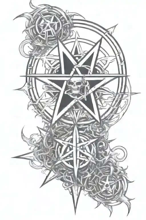 Anarchy Symbol Demons Flying Pentagram Intertwined