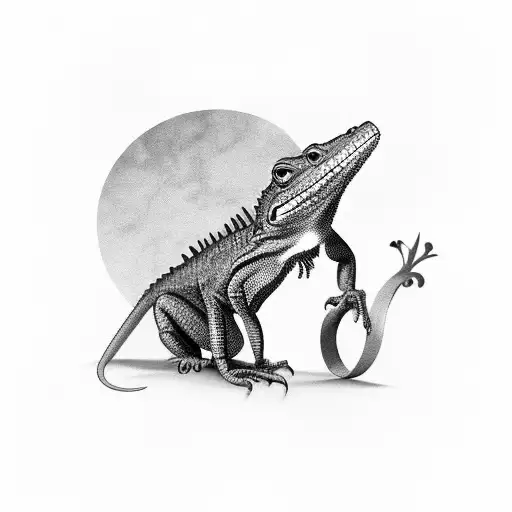 A Realistic Black And Grey Tattoo Of A Lizard Playing Cards With A Family Of Other Animals