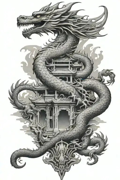 Dragon And Temple Surrounded