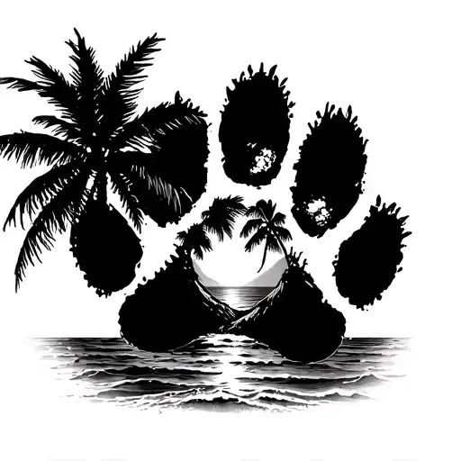 Paw Print With Beach Scene Inside