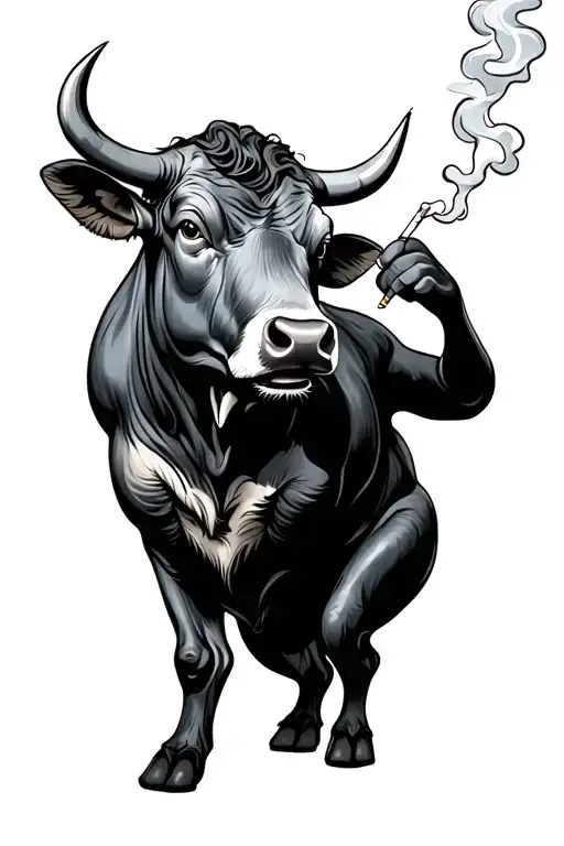 Bull Standing On Hind Legs Smoking A Cigarette