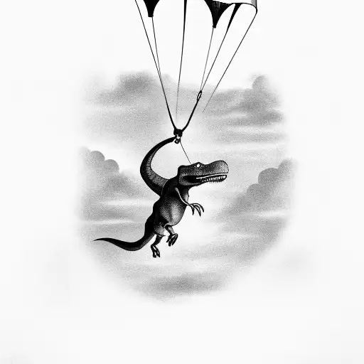 Dinosaur Parachuting From Plane