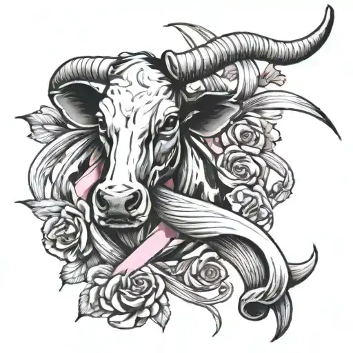 Cow Horn And Breast Cancer Ribbon In Seine