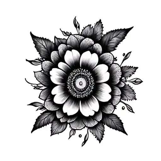 Mandala With Flowers And Pointillism In Black