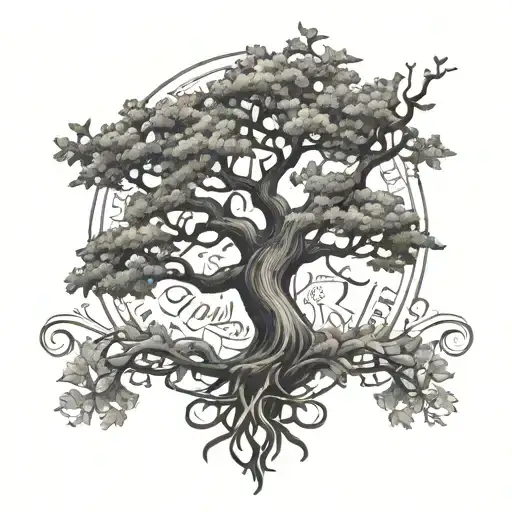 Oak Tree Growing With Roman Numerals And Lyrics Incorporated
