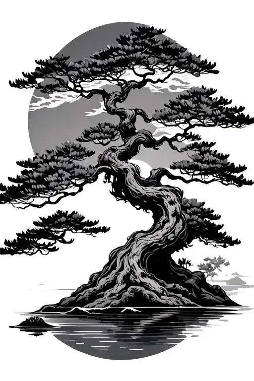 Bonsai Tree Sun Down Back