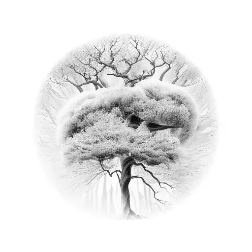 An Ethereal Tree Of Life Merging With Cosmic Elements