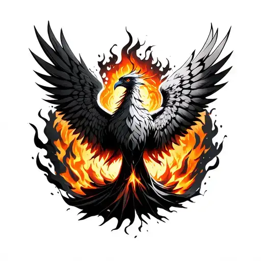 Phoenix Rising From Fire And Ash Wings Spread Simplistic Style