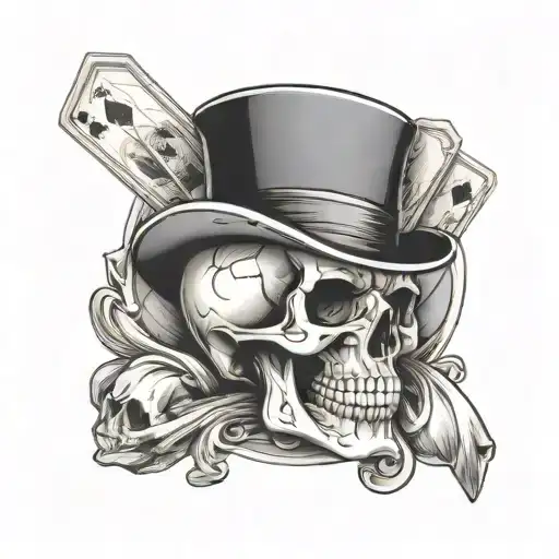 Skull Wearing A Top Hat With Ace Cards