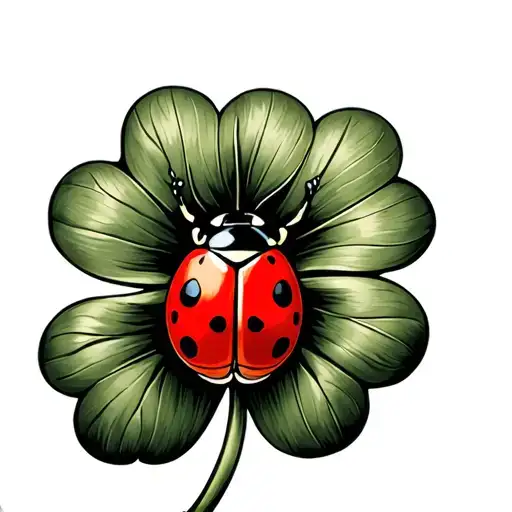 Lady Bug On One Leaf Of A Four Leaf Clover