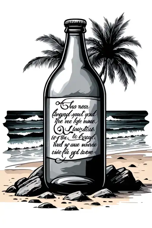 Rocky Coastal Beach With A Bottle Horizontally And A Message Written