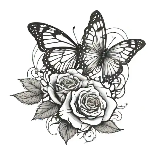 Rose Intertwined With Heart And Butterfly Emerging