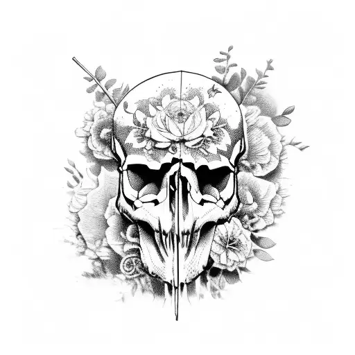 Worn Down Animal Skull With Flowers Growing Out Of It