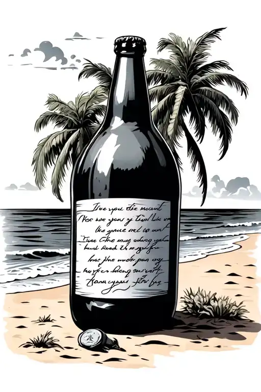 Beach In Maine With A Bottle Laying Down And A Message Written