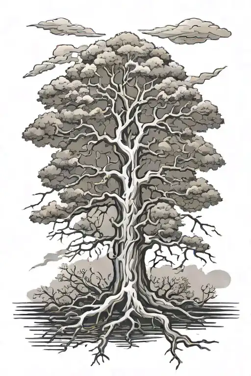 A Tree Being Struck By Lightning