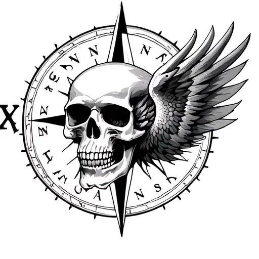 Compass Skull Phoenix Rising From The Ashes