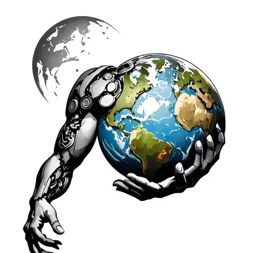 Atlas Holding The World With Mechanical Left Arm