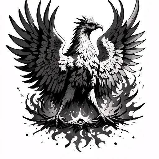 Phoenix Rising From Fire And Ash Wings Spread