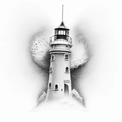 A Mystical Black And Grey Lighthouse Surrounded By Crashing Waves