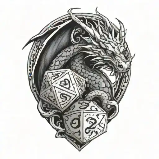 Dragon Curled Around Dice D20