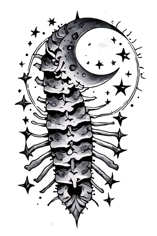 Spine Tattoo With Moon Stars And Sun