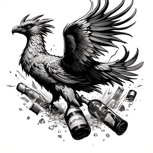 Phoenix Rising From Broken Beer Bottles