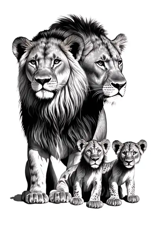 4 Lion Cubs 1 Lioness Surrounded