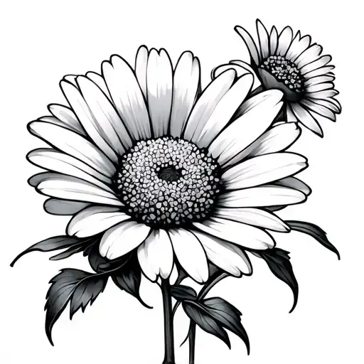 Simple Daisy And Carnation Flower Intertwined Ouline