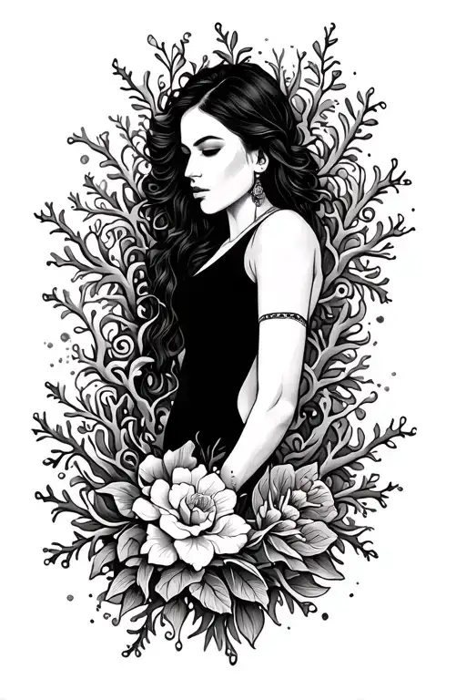 Left Arm Sleeve With Coral Background Fine Line