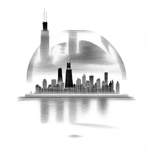 Simple Chicago Skyline With Waterfront In Circle