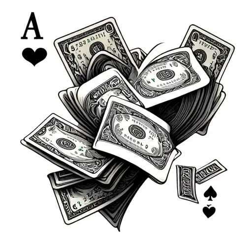 Money And Deck Of Cards Forming Into Loveheart Shape