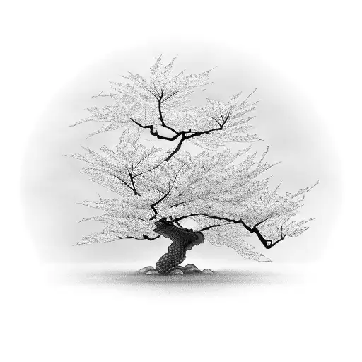 Japanese Cherry Blossom Tree With A Dragon Emerging From It