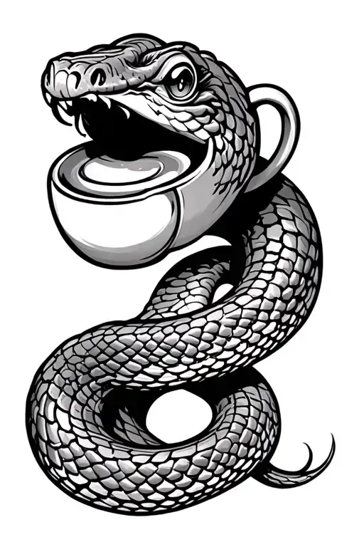 Cartoon Snake Shaking And Hollding A Coffee Cup